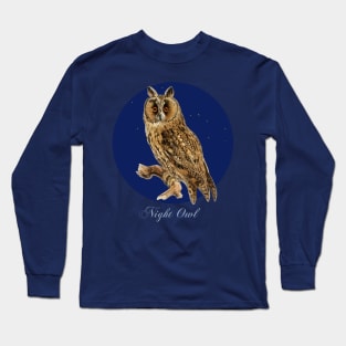 Owl on Branch Night Long Sleeve T-Shirt